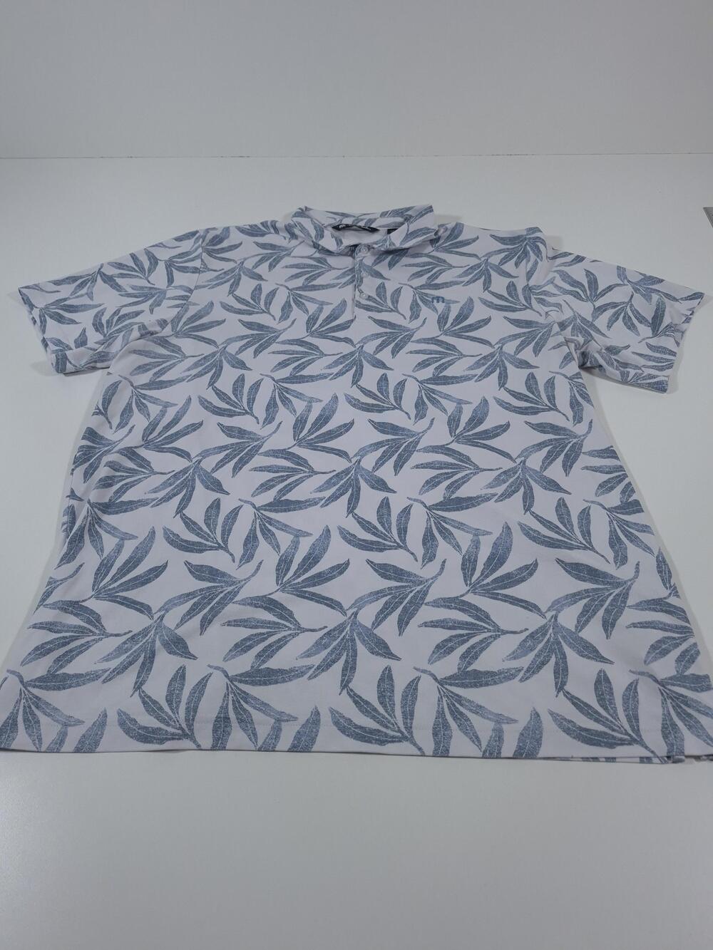 TravisMathew Polo Shirt AOP Mens 3XL White Leaf Print Golf Knit Performance
